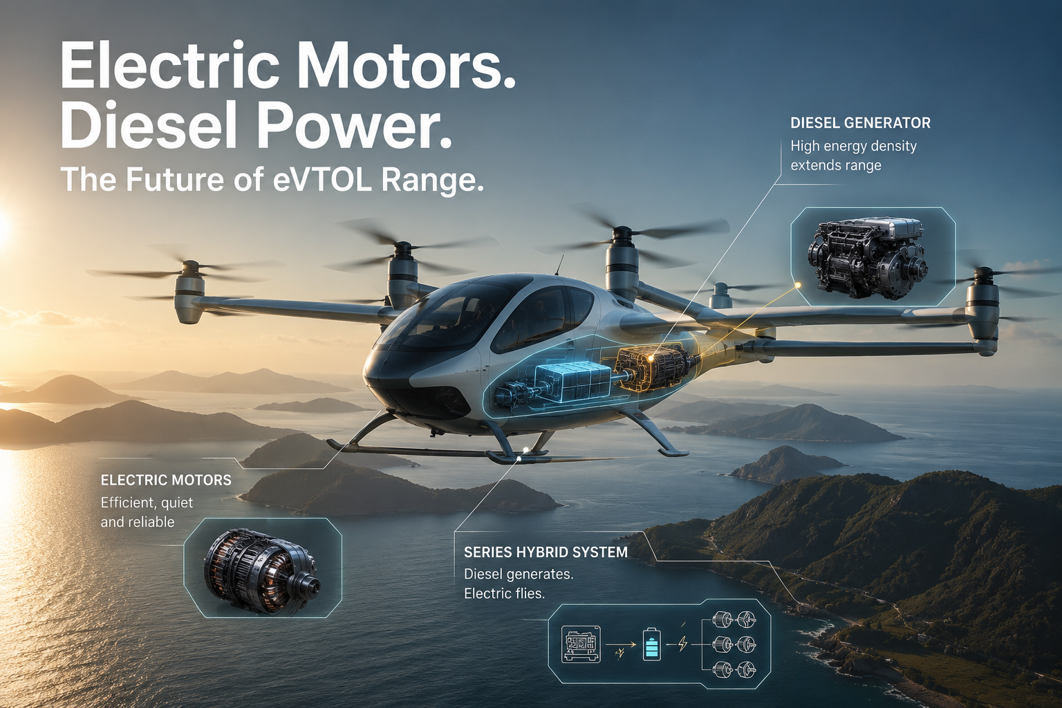 Electric Motors Meet Diesel Power: The Future of eVTOL Range