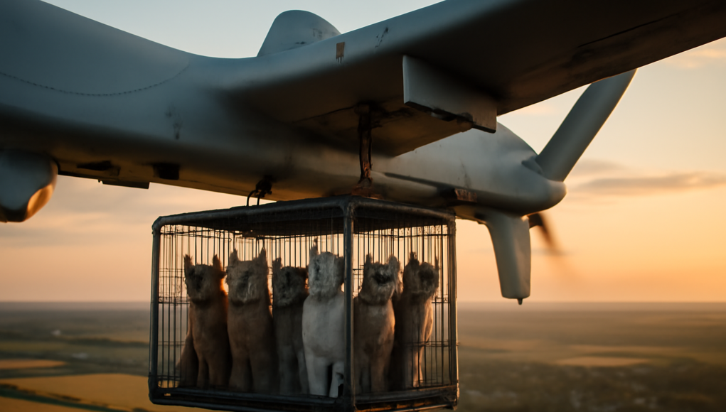 Ukrainian Cats Escape 6 Miles Via Bomber Drone Cage Ukrainian Cats Escape 6 Miles Via Bomber Drone Cage